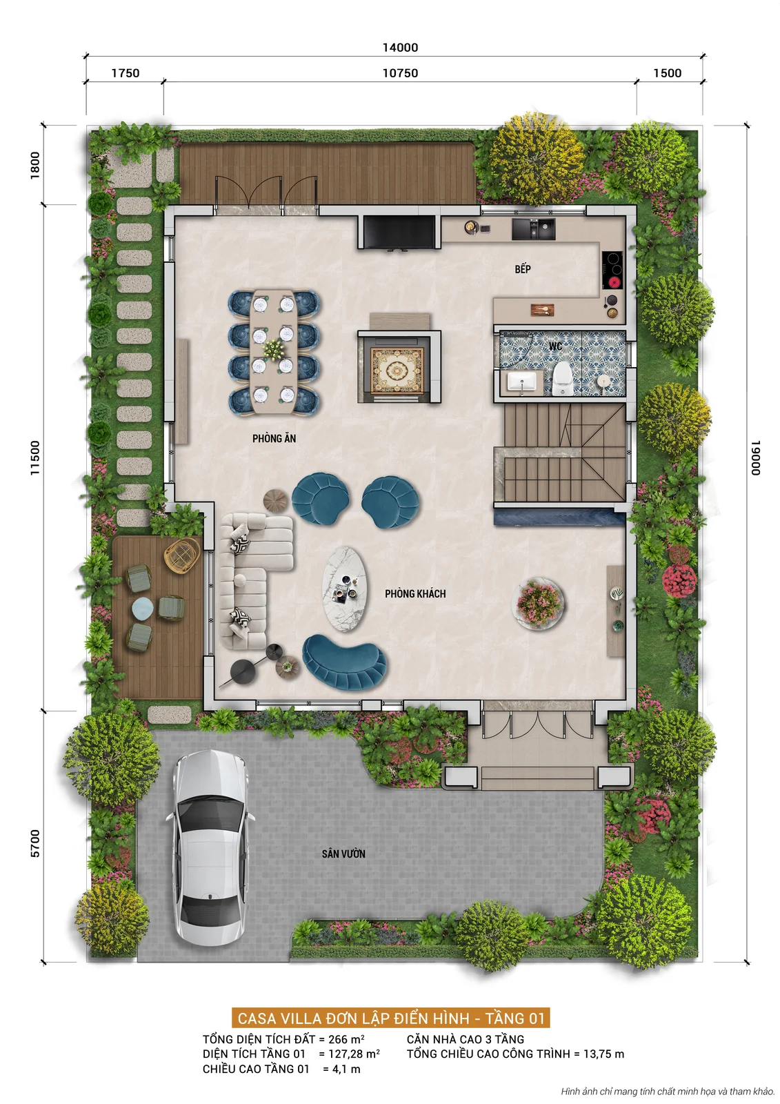 Mặt bằng tầng 1 biệt thự Casa đơn lập Blanca City