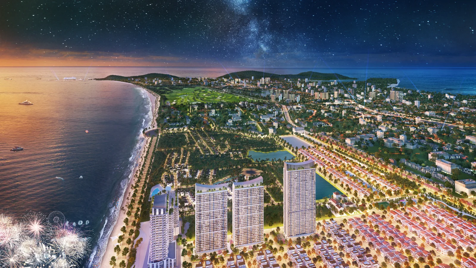 Cụm tháp B5-B6-B7 Blanca City về đêm view biển