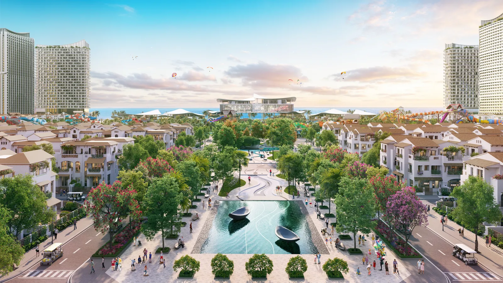 Trục cảnh quan trung tâm Blanca City hướng thẳng ra biển
