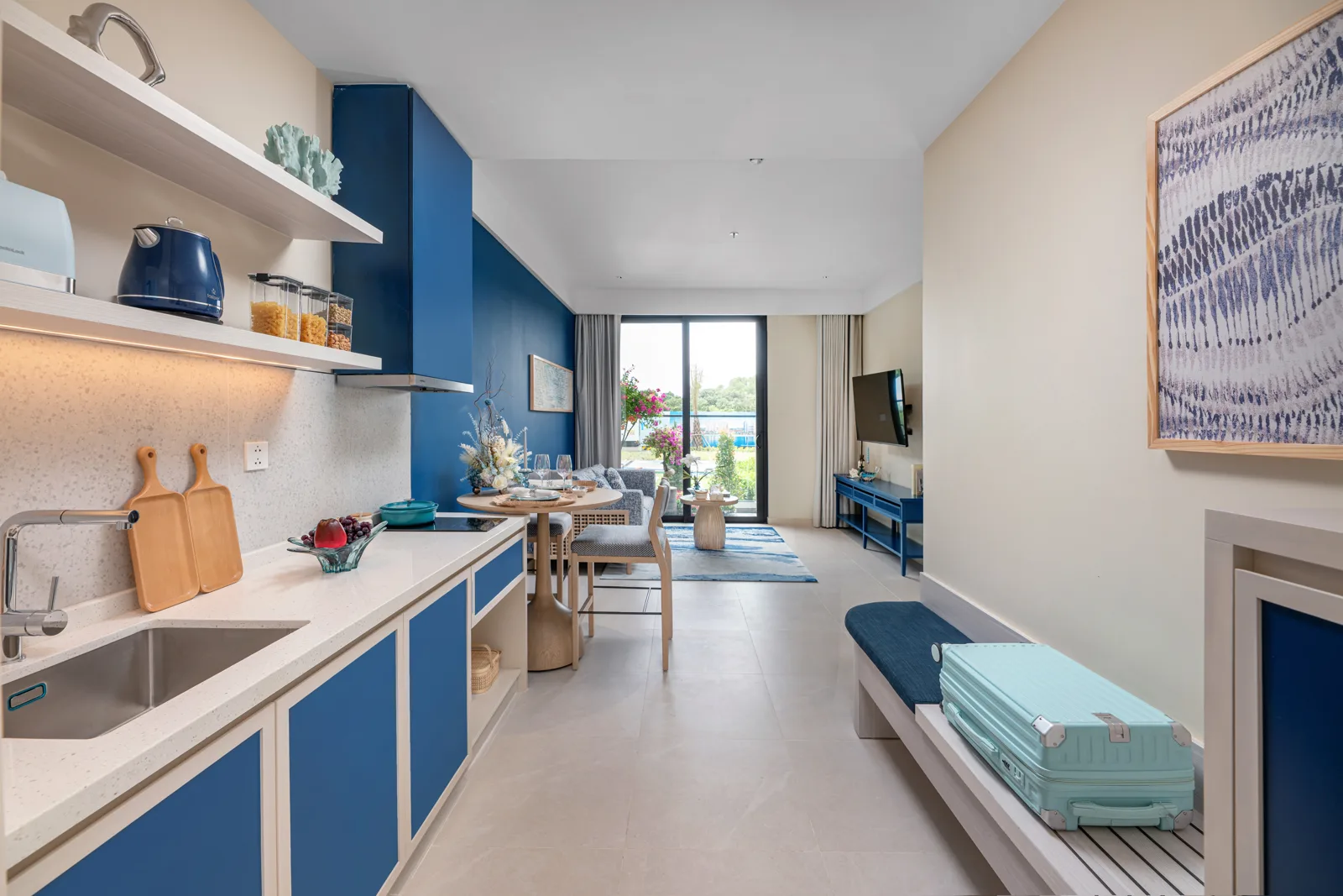 Phòng khách nhà mẫu căn hộ 1 phòng ngủ Blanca City