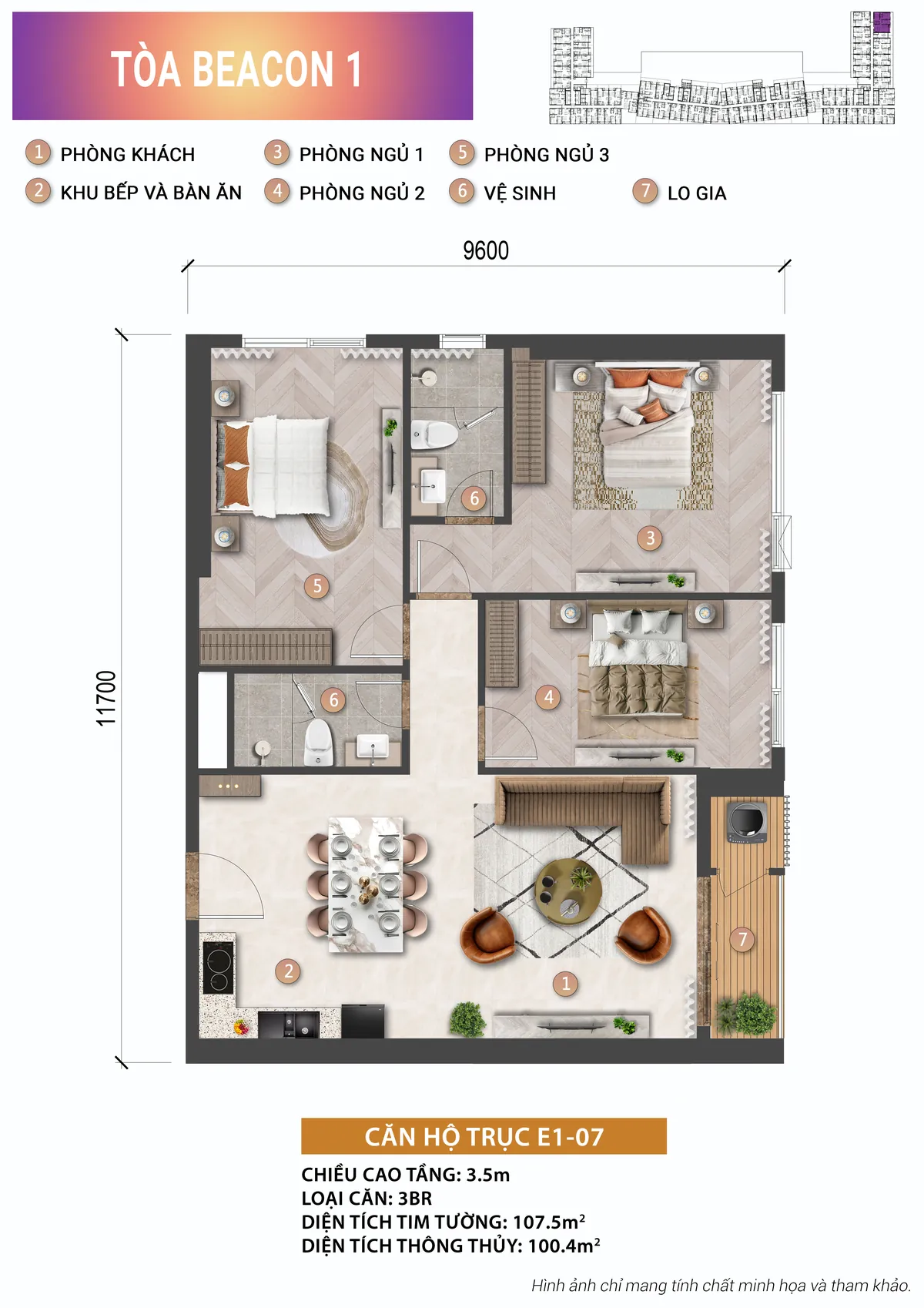 Layout căn hộ 3 phòng ngủ góc tháp Beacon Blanca City 100,4m2 thông thủy